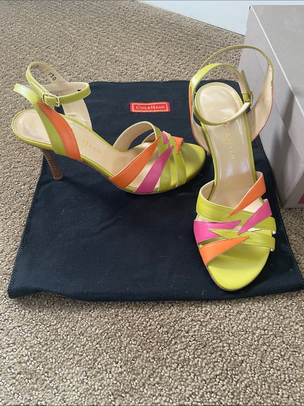 Cole Haan Yellow Lime Multicolor Strappy Slingback Heels